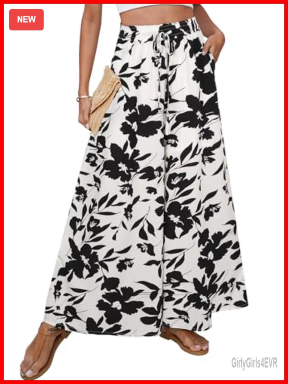 Women's Boho Floral Palazzo Pants Wide Leg High Waisted Flowy Trousers